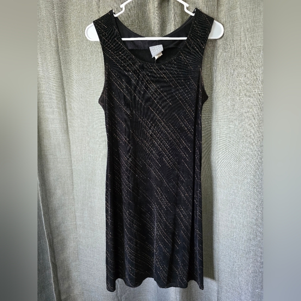 Rabbit Rabbit Rabbit Vtg 90s/Y2K Black Metallic Tank Dress Slinky Sz 8P